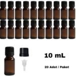 Cam Damlalıklı Ecza Şişe 10 ml Amber - Plastik Siyah Kilitli Kapak 20 Adet