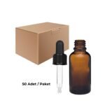 Cam Amber Şişe 100 ml - Siyah Damlalıklı Kilitli 18 mm Kapak 50 Adet