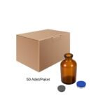 Cam Amber Şişe 25 ml - Kapaklı Tıpalı Flakon Şişe - 50 Adet