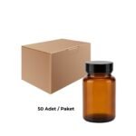 Cam Amber Şişe Geniş Ağız 75 ml - Siyah Kapaklı Tablet Şişe 50 Adet