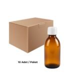 Cam Ecza Şişe 100 ml Kahve - Beyaz Kilitli 28 mm Kapak 10 Adet