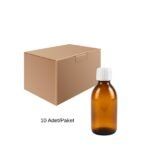 Cam Ecza Şişe 250 ml Amber - Beyaz Kilitli 28 mm Kapak 10 Adet
