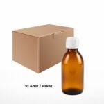 Cam Ecza Şişe 300 ml Amber - Beyaz Kilitli 28 mm Kapak 10 Adet