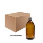 Cam Ecza Şişe 500 ml Amber - Beyaz Kilitli 28 mm Kapak 10 Adet