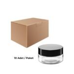 Cam Şeffaf Krem Kavanozu 50 ml - Siyah Sızdırmaz-Kapaklı Şişe 50 cc 10 Adet
